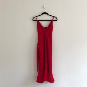 Red Strappy Tie Waist Fishtail Dress